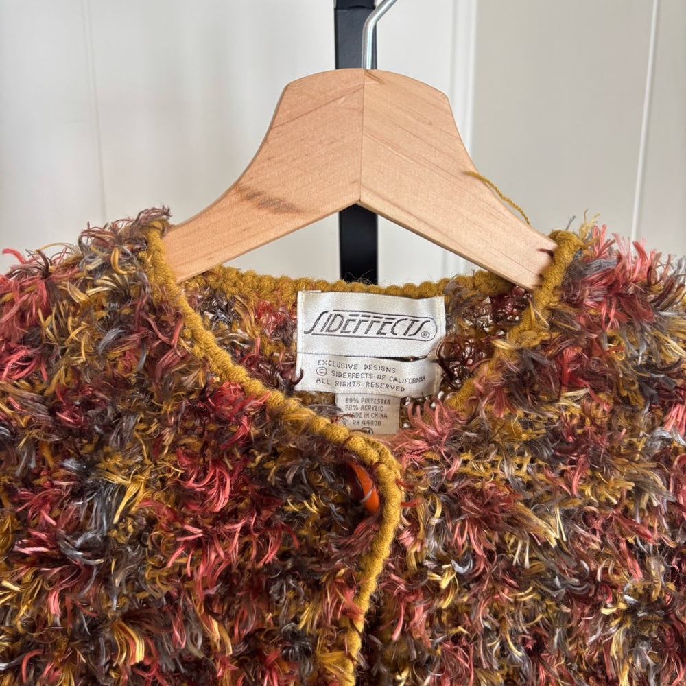 Sideffects Vintage Shaggy Fall Color Cardigan Sweater Women’s M 80s 90s Vintage